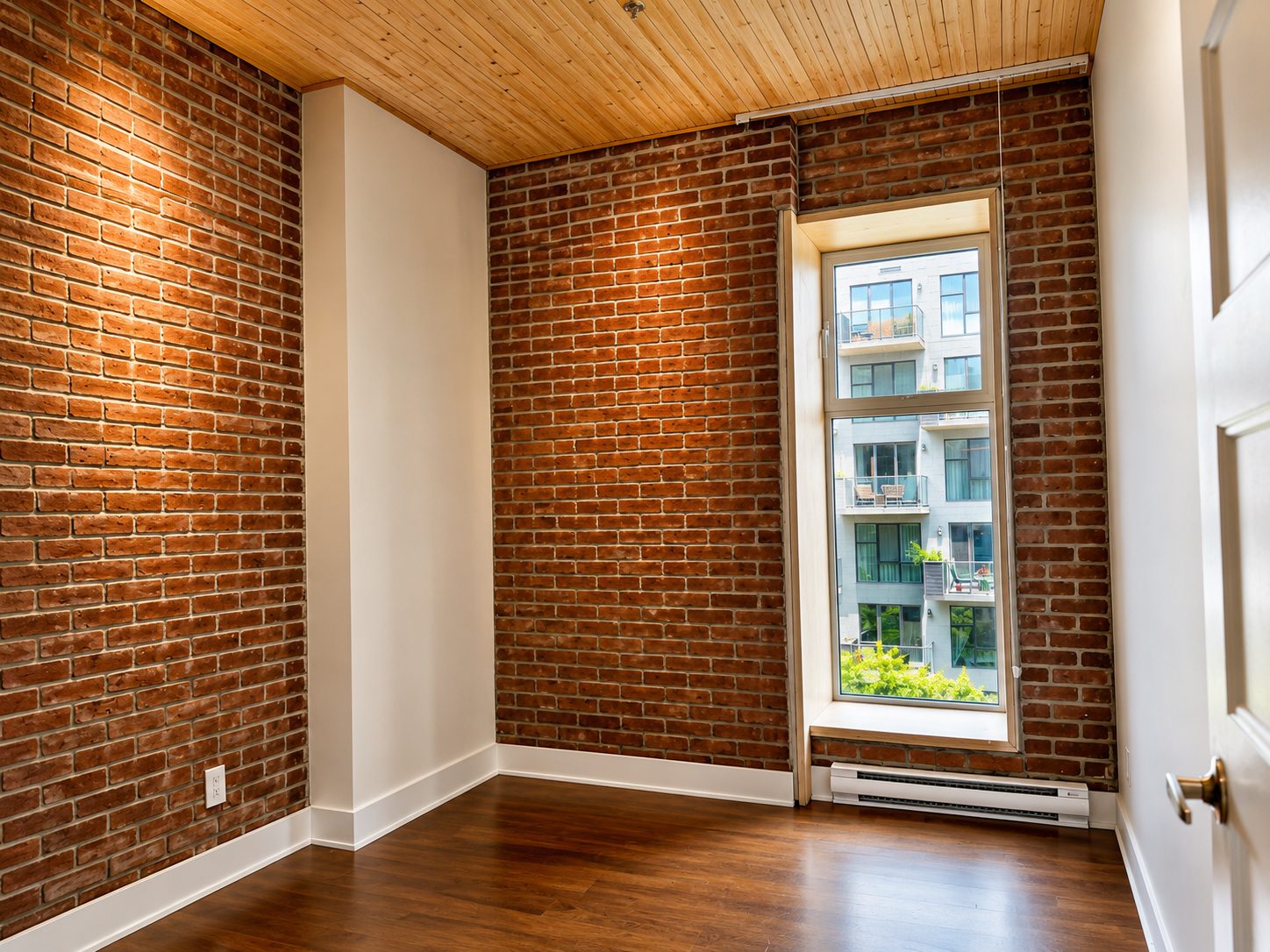 Bedroom with exposed brick wall